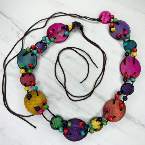 Colorful Coconut Shell Beaded Boho Tie Belt Small (S) ✨ - Picture 2 of 13